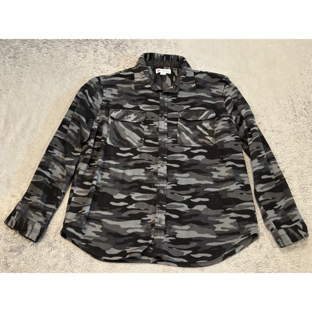 StrongSide Mens CL Fleece Button-Down Shirt Jacket Gray Camo Long Sleeve XL
